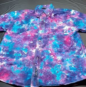Tie dye button up tie shirt with front pocket, crinkle tie dye